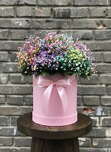 Цветочная композиция из Гипсофила и Розы в шляпной коробке в Шаховской