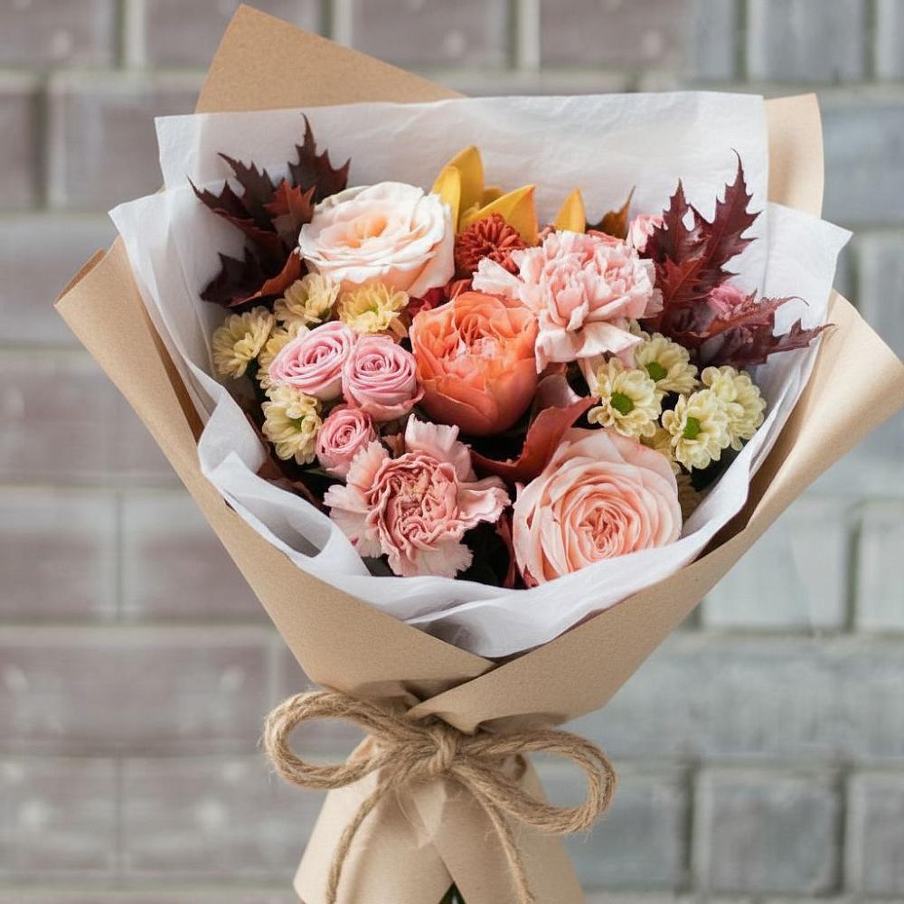 Букет цветов из: Гвоздики, Хризантемы и Розы в Шаховской