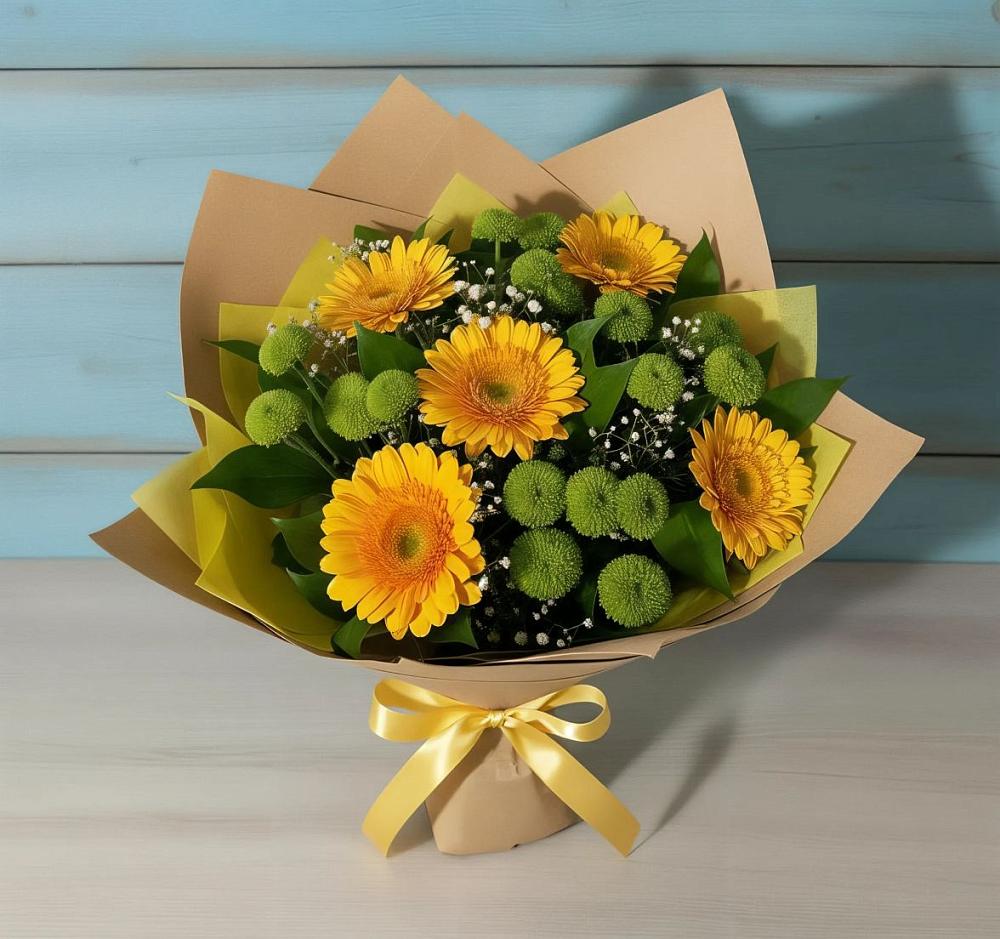 Букет цветов из: Герберы и Хризантемы в Шаховской