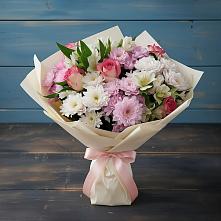 Букет цветов из:  Хризантемы, Альстромерии и Розы в Шаховской