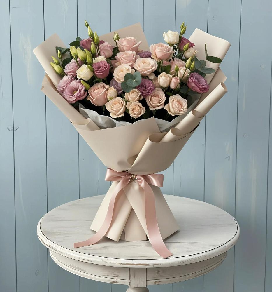 Букет цветов из: Розы и Лизиантусы в Шаховской