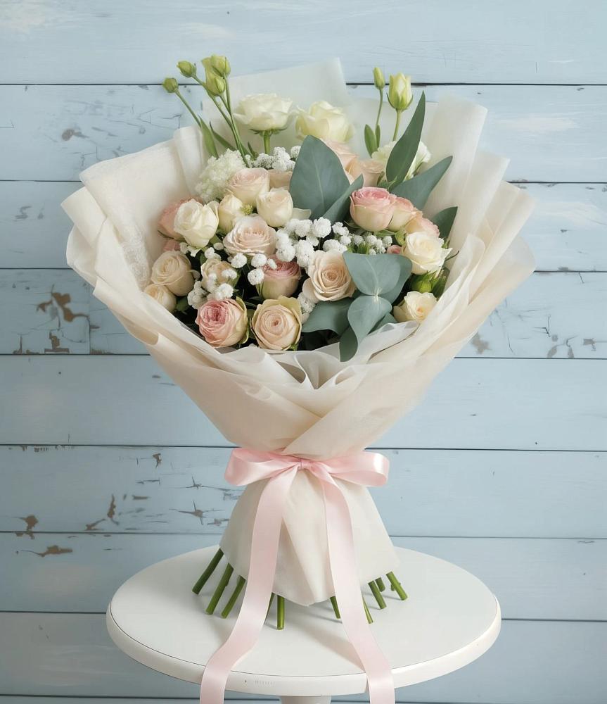 Букет цветов из: Розы и Лизиантусы в Шаховской