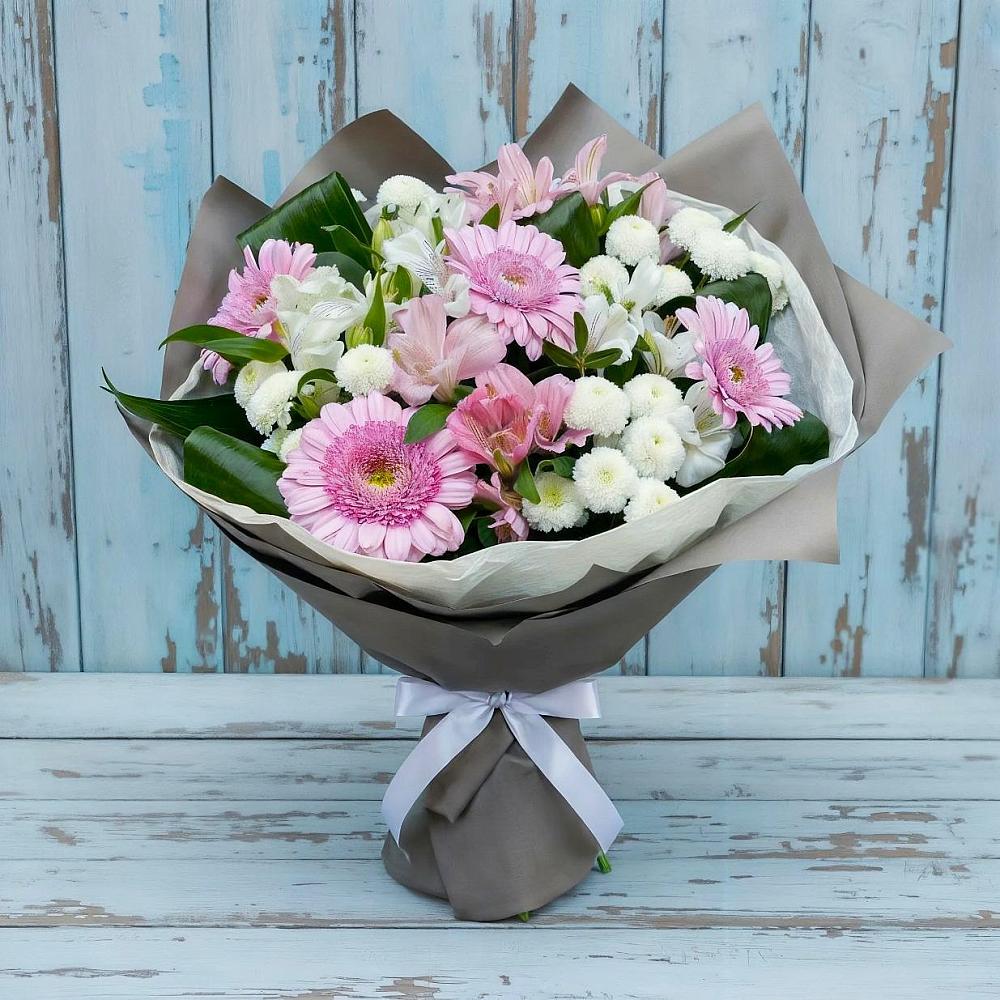 Букет цветов из: Герберы, Альстромерии и Хризантемы в Шаховской